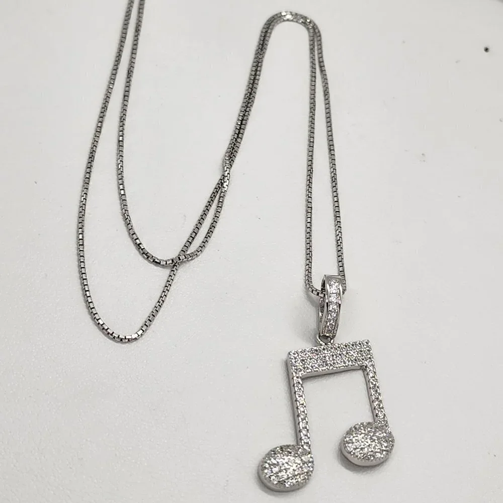 Brand New Sterling Silver 925 Music Note Necklace
